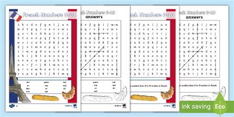 👉 French Number Word Search 0-10 (teacher made)