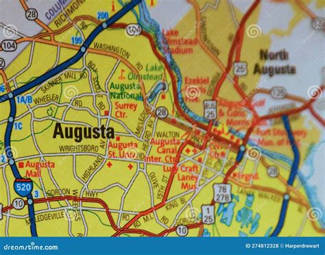 Map Image of Augusta Georgia Stock Photo - Image of cartography, state ...