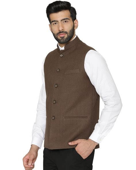 Buy Brown WINTAGE Waistcoat with Stand Collar | AJIO