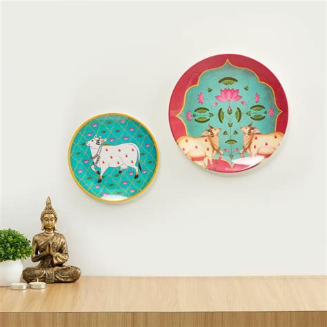 Buy Artesia Blue Printed Melamine Decorative Wall Plates - Set of 2 ...
