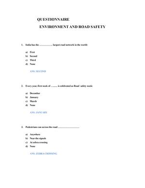 Questionnaire ON ROAD AND Environmental Safety - QUESTIONNAIRE ON ROAD ...