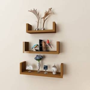Creative Shoppee WALL SHELF WOODEN WALL DECOR SHELVES OF 3 U RACK COLOR ...