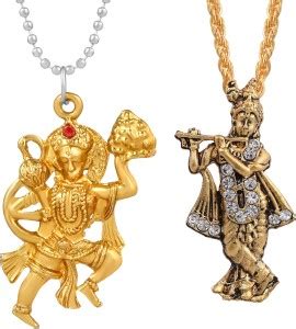 Morvi Gold Plated Lord Flying Hanuman Bajrang Bali, Krishna Flute ...