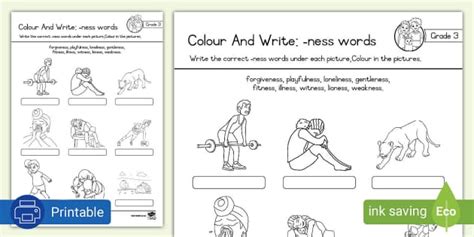 Grade 3 Phonics Colouring Page -ness