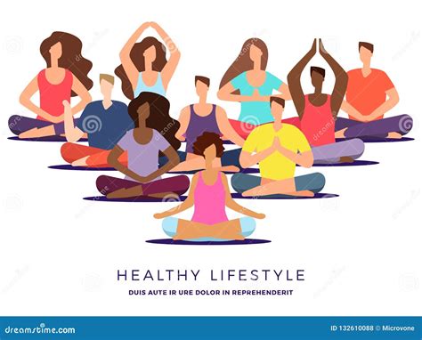 Yoga or Pilates Class Vector Illustration. Meditation Woman and Man ...