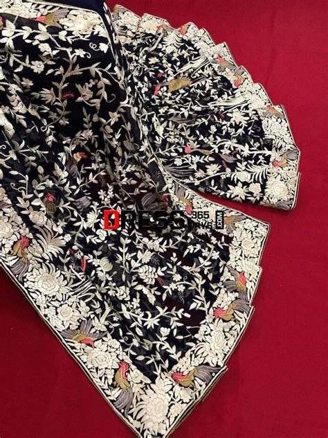 Pre Order Navy Hand Embroidered Parsi Gara Saree – Dress365days