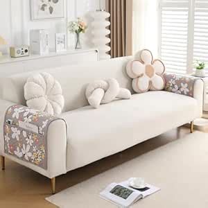 HOKIPO Printed Quilted Sofa Arm Cover, Pack of 2, Pastel Brown Sandwort ...