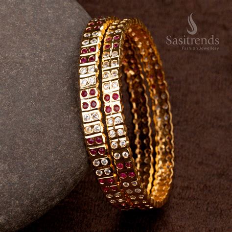Micro Gold Plated Impon Addigai Bangles – One Gram Jewellery, AD Stones ...