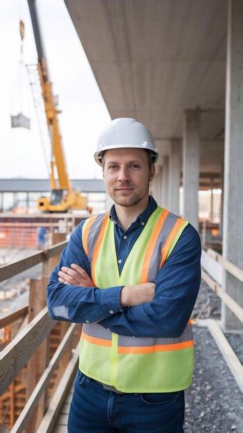 Portrait of contractor investor architectural engineer wearing hard hat ...