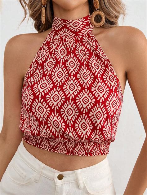 Vivid Eden Vacation Woven Floral Print Short Jumpsuit With Halter Neck ...