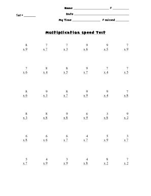 Fillable Online multiplication Speed Test.doc Fax Email Print - pdfFiller