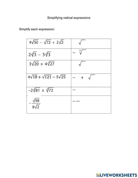 Simplifying Radical Expressions Worksheet 的图像结果
