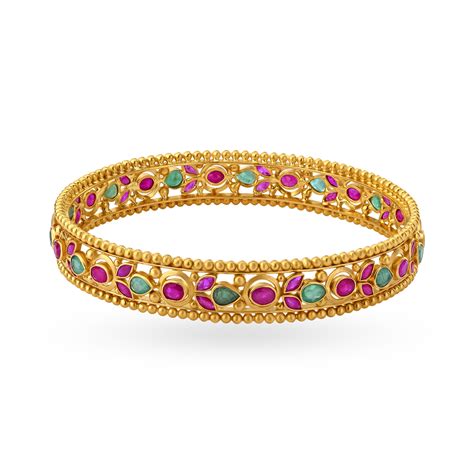 Charming Emerald and Ruby Gold Bangle