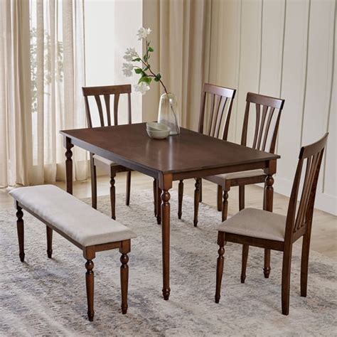 Helios Franklin Solid Wood 6-Seater Dining Set with Chairs and Bench ...