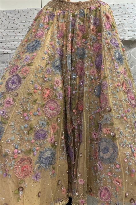 Tarun Tahiliani Pastel Floral Embroidered Net Lehenga Set – Kuro ...