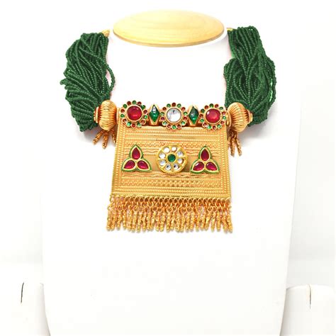 Designer Gold Plated Kundan Work Green Rajputi Timaniya – Meira Jewellery