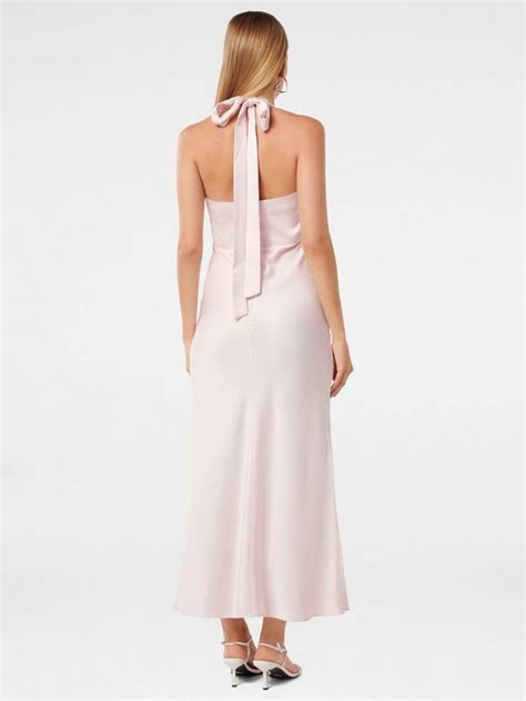 Forever New Alice Halterneck Satin Maxi Dress, Barely Pink