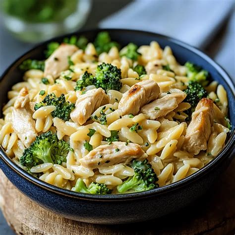 Cheesy Chicken Broccoli Orzo - Easy One-Pot Dinner