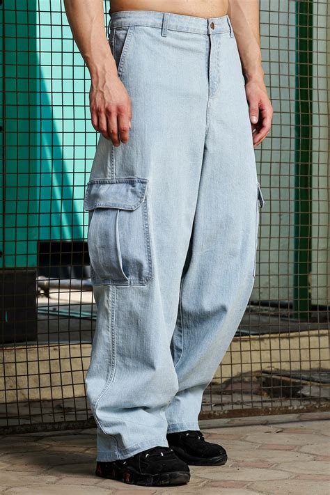 Light Blue Raw Wash Heavy Weight Premium Streetwear Baggy Fit Denim Ca ...