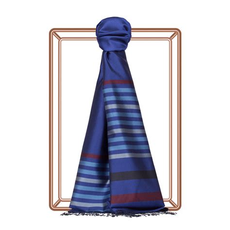Sax Blue Thin Meridian Striped Silk Scarf | Ipekevi