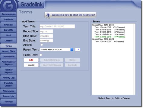 Creating a New Term : Gradelink Support Community