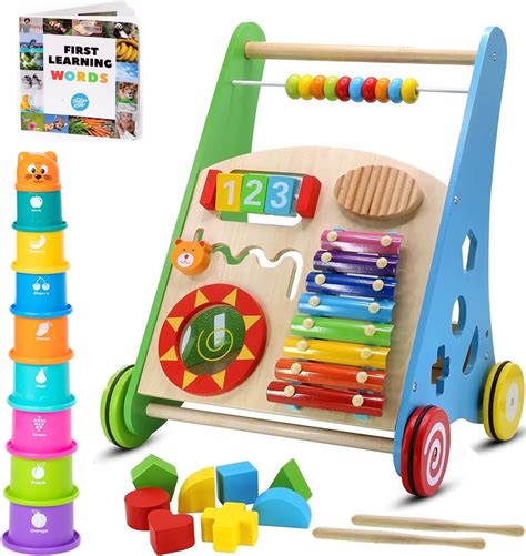 Amazon.com: PIDOKO KIDS Wooden Baby Walker - Baby Activity Center Toys ...