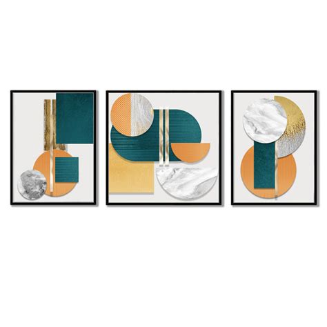 Artsy Geometrical pattern Spherical Set of 3 Canvas Painting For Home ...