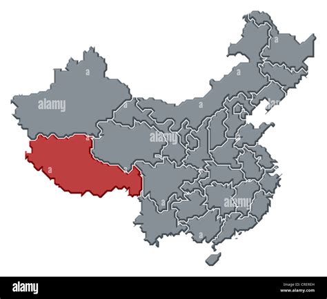 Political map of China with the several provinces where Tibet is highlighted Stock Photo - Alamy