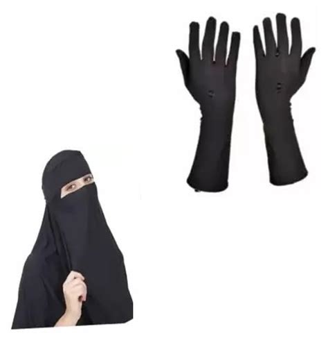Buy BROKE BRAND BLACK SINGLE PLAIN NOSEPIECES NIQAB WITH GLOVES FOR ...