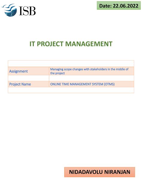 ISB ITPM Captone Project Part3 Nidadavolu Niranjan - Assignment ...