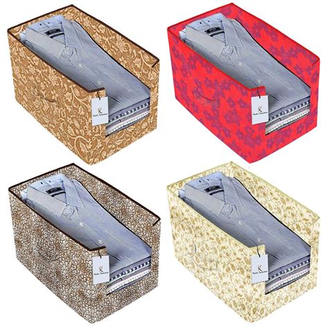 Kuber Industries Metalic Printed 4 Piece Non Woven Shirt Stacker ...