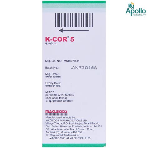 K-Cor 5 Tablet 20's Price, Uses, Side Effects, Composition - Apollo ...