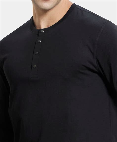 Buy Super Combed Cotton Rich Solid Full Sleeve Henley T-Shirt - Black ...