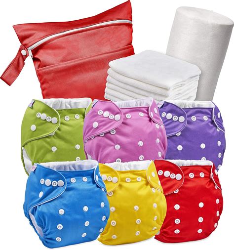 Set of 6 Reusable Nappies - Washable Cloth Nappies + 6 Washable Bamboo ...
