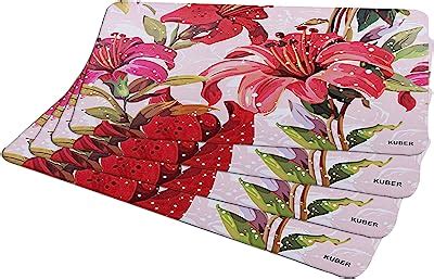 Buy Kuber Industries Flower Design PVC 6 Pieces Dining Table Placemat ...
