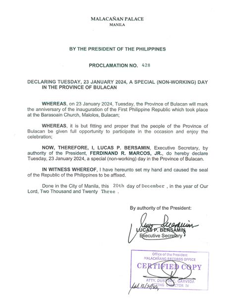 Palace declares special holiday in Bulacan to honor First Republic ...