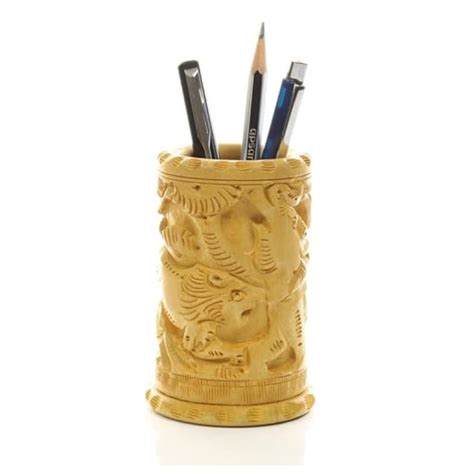 Wooden Pen Stand | Hand-Carved Elephant Design | Desk Organizer & Show ...