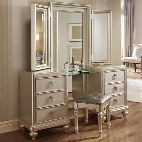 South Beach Vanity Dresser & Tri-View Mirror Combo w/ Stool - Morris ...