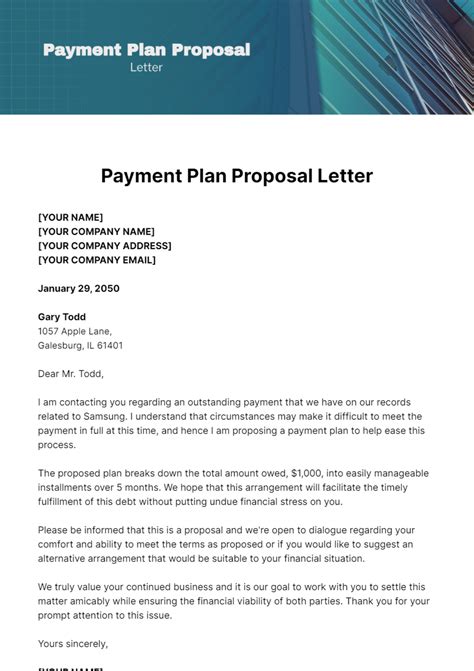 Free Payment Plan Proposal Letter Template to Edit Online