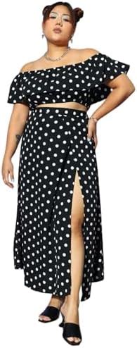 Buy Berrylush Curve Women Plus Size Black & White Polka Dot Printed Off ...