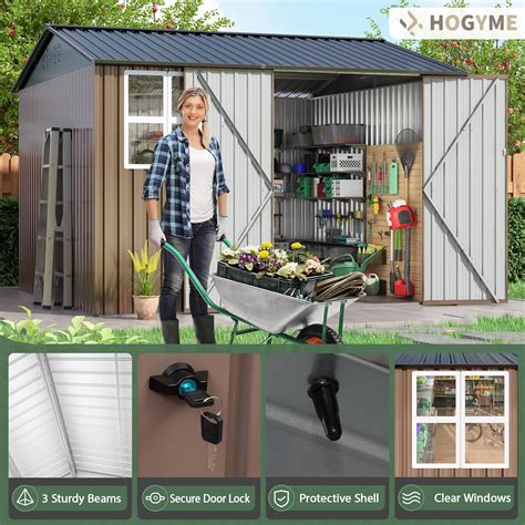 10x10 FT Outdoor Storage Shed, Large Metal Tool Sheds with Updated ...