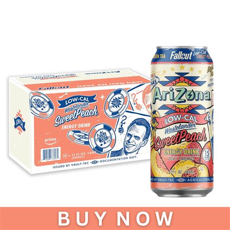 AriZona x Fallout Sweet Peach Green Tea Energy Drink Low Calorie, 15 fl ...