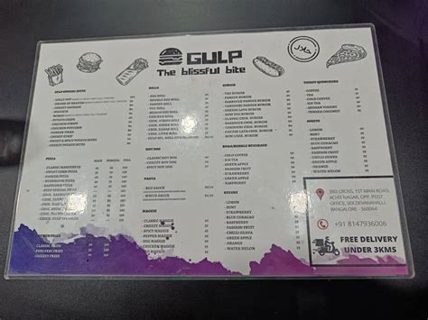 Menu at GULP CAFE, Bengaluru
