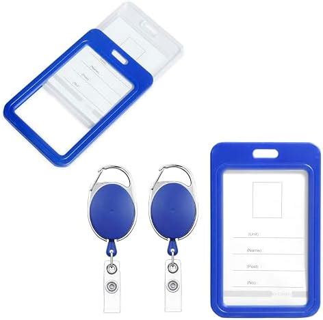 GLUN® Pack of 2 Sliding Badge Holders (Vertical), Blue Vertical Card ...