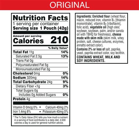Cheez Its Nutrition Label