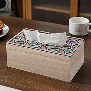 HOKIPO Bamboo Wooden Tissue Paper Holder Box, Rectangular, 24 x 14 x 10 ...