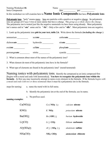 Image result for Binary Ionic Compounds Worksheet