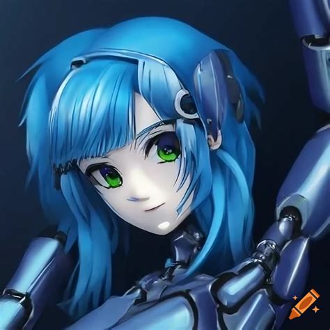 Blue-haired anime robot girl with a wide grin on Craiyon