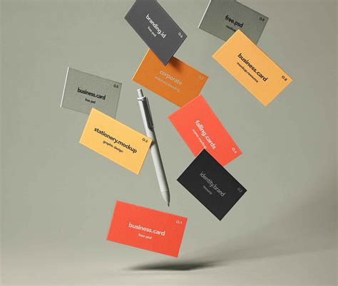 Falling Business Cards Mockup