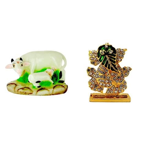 Buy LE Kamdhenu Cow with Calf (Resin) and Lord Ganesha Electroplated ...